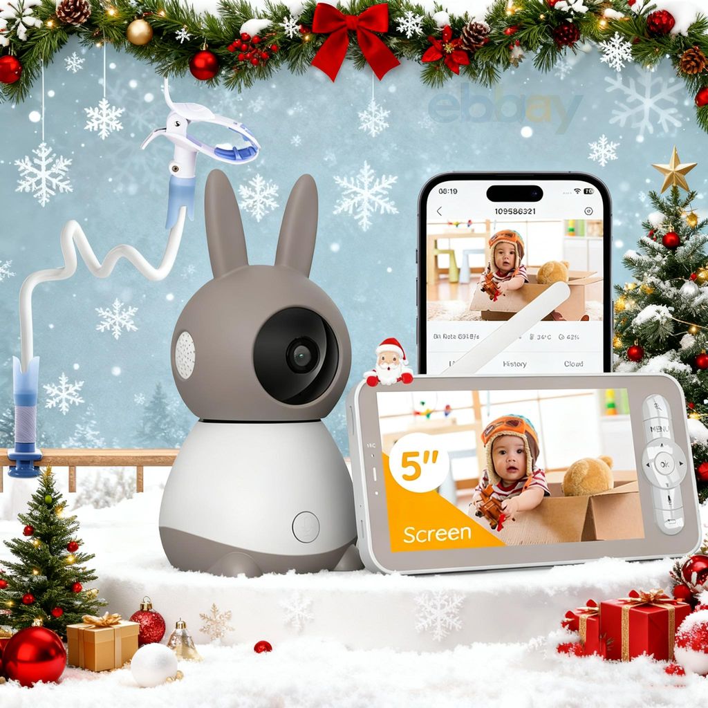 Babyphone with Camera 2K 5" WLAN Video Babyfon with App IR Nachtsicht PTZ 360° Weinging/Bewegungs-Erkennung AI-Tracking Bereich Alarme mit Halterung