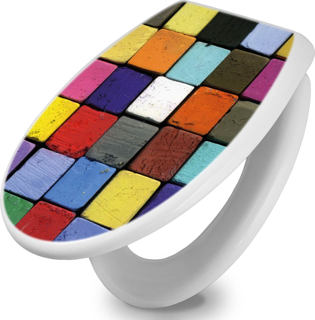 banjado Toilettendeckel mit Absenkautomatik 37,3x45x5cm -Bunte Kreide - WC Brille Soft Close - hygienischer Toilettendeckel/Klodeckel Duroplast mit...