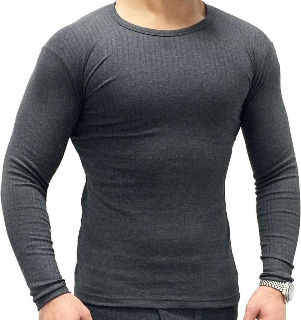 warmes langärmliges Thermo-Shirt für Herren Gr. S in Anthrazit aus Baumwolle Funktionsunterwäsche Thermounterwäsche Skiunterwäsche Baselayer U...