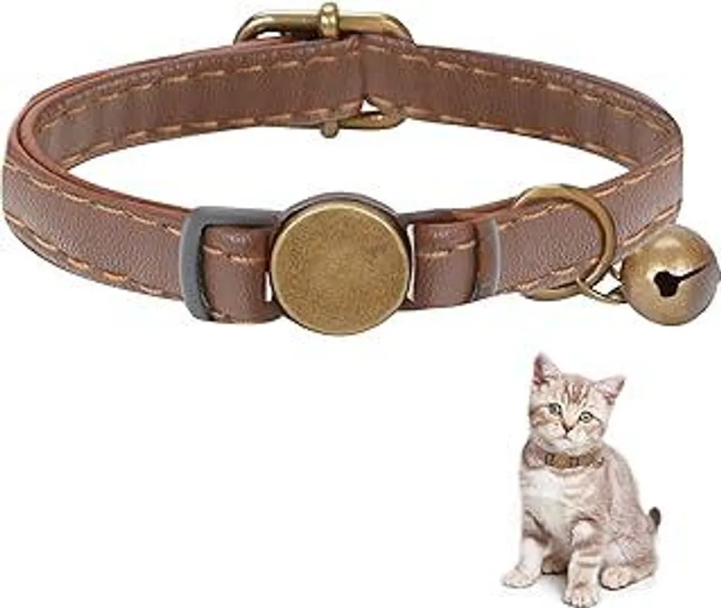 Collare in Pelle per Gatti con Campanellino e Fibbia di Sicurezza Elegante
