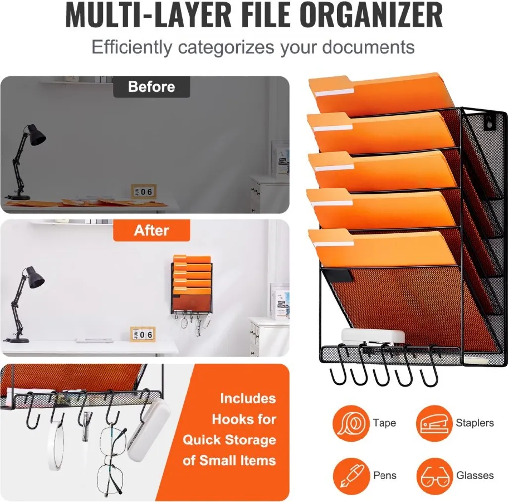Porte-revues mural design avec 6 niveaux de rangement pour bureau pro