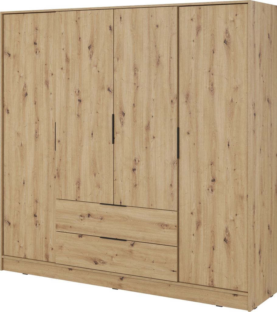 Masseno Drehtürenschrank CATERINA 206 cm Kleiderschrank Schlafzimmer Schrank 4-türig Eiche Artisan
