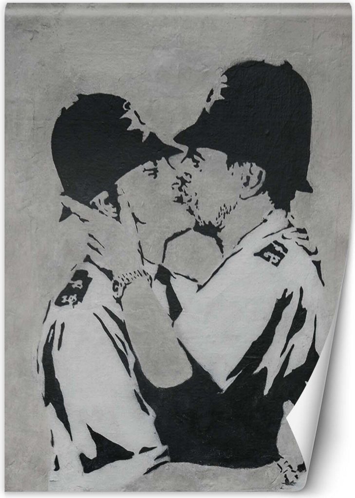 Vlies fototapete Küssende Polizisten Banksy-Wandmalerei 200x280 cm Feeby Grau inkl. Kleber einfache Montage