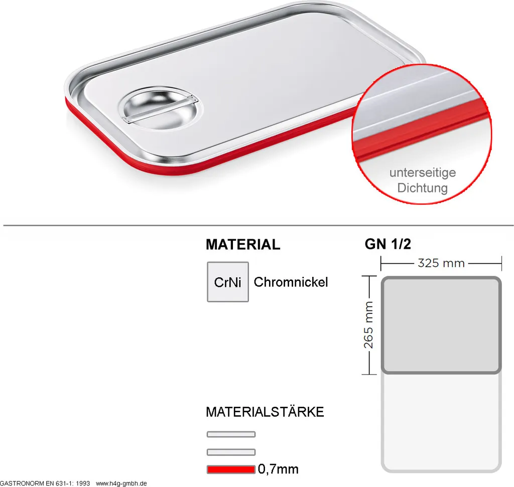 Offerta Coperchio GN con Guarnizione Rossa Art. 7012 Acciaio Inox
