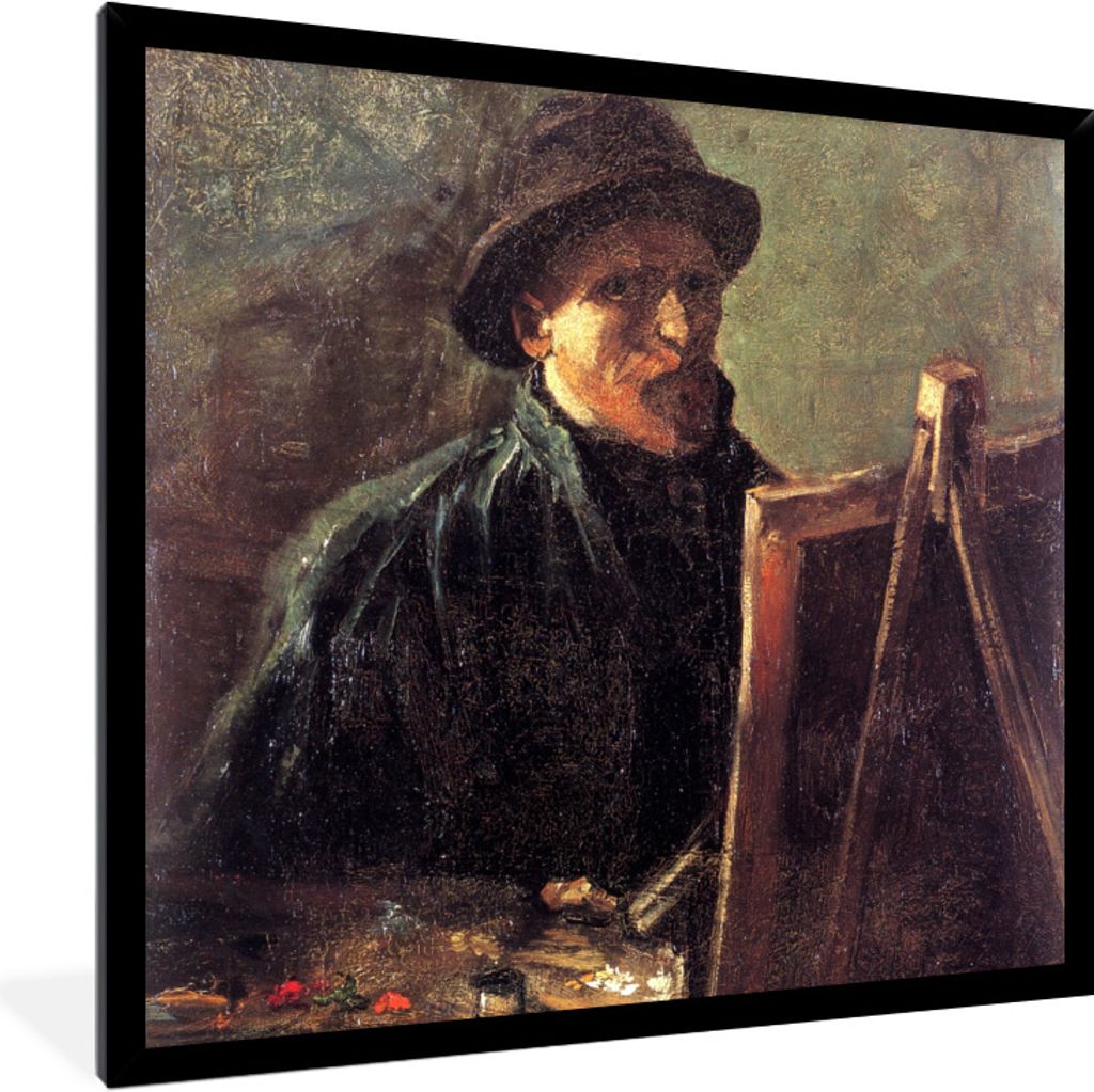 MuchoWow Gerahmtes Poster Selbstbildnis als Maler - Vincent van Gogh 40x40 cm - Poster mit Schwarzem Bilderrahmen Wandposter Rahmen Foto Bilder -...