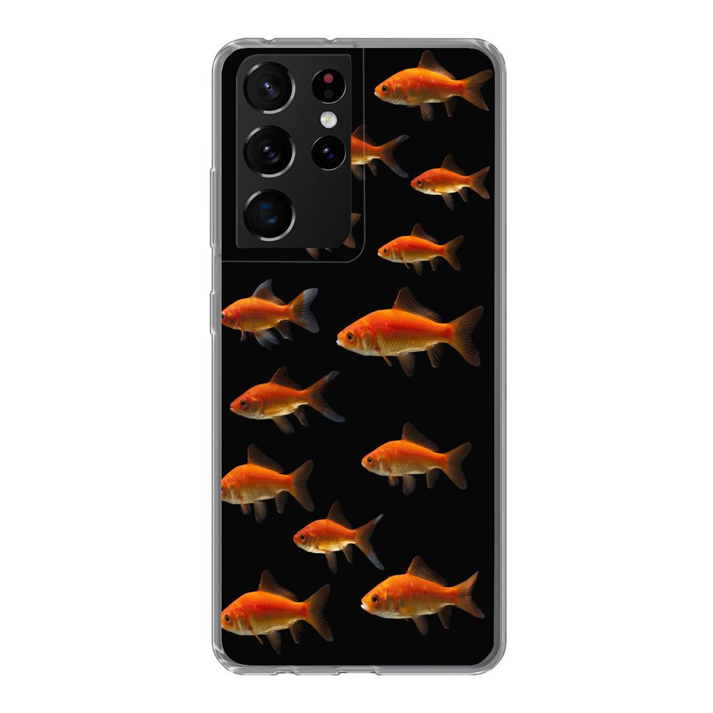 MuchoWow Handyhülle Schutzhülle Hülle für Samsung Galaxy S21 Ultra Goldfisch - Tiere - Schwarz Silikon Softcase Handy Hülle - Mobiltelefon