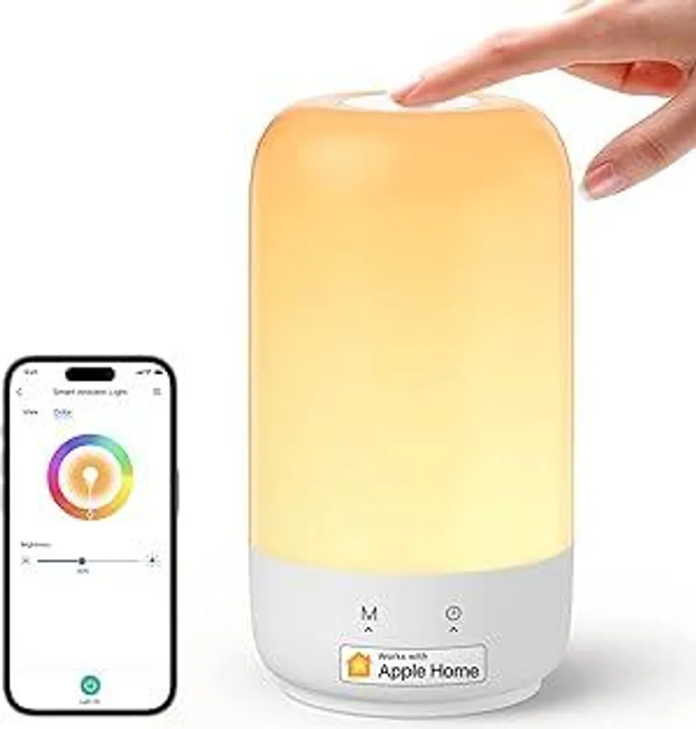 Lampada da comodino LED intelligente Meross con funzione dimmerabile touch Compatibile con Apple HomeKit, lampada da notte LED Wi-Fi con cambio colore Compatibile con Google Home, luce notturna RGBWW con timer per soggiorno