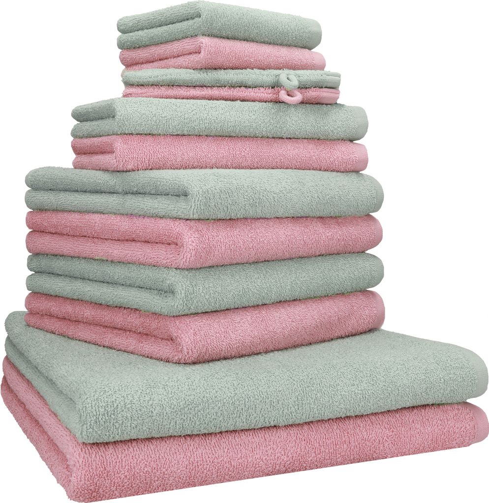 Betz 12-tlg. Handtuch-Set BERLIN 2 Liegetücher 4 Handtücher 2 Gästetücher 2 Seiftücher 2 Waschhandschuhe 100% Baumwolle – Farbe: jadegrün /...