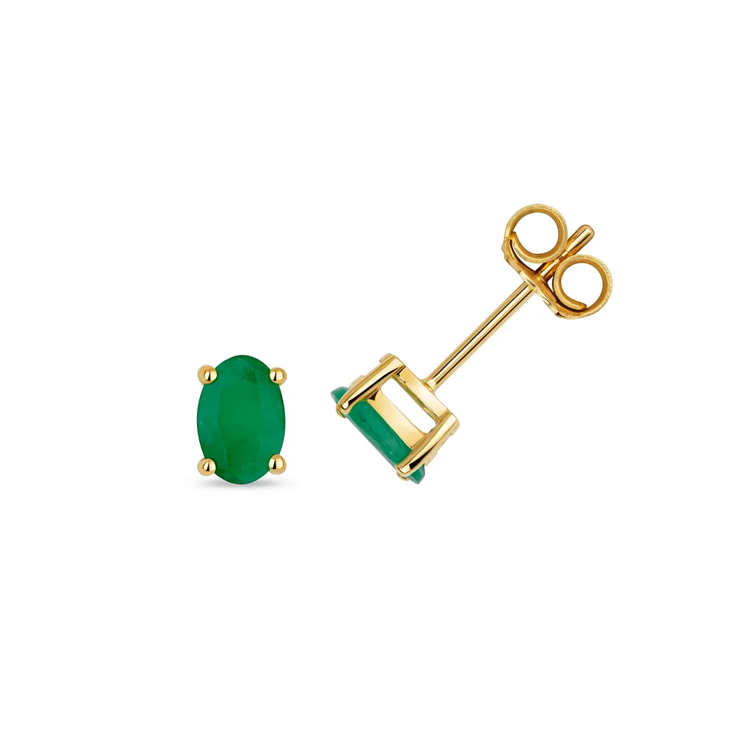 Boucles d'Oreilles Or 375/1000 Anti-Allergie Émeraude 6x4mm TRS3110