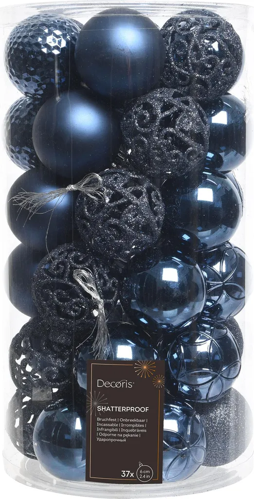 Boules de Noël bleues incassables 6 cm - Déco sapin robuste 37 pièces