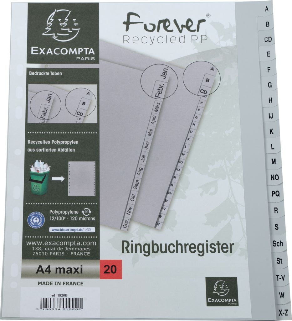 Exacompta 1920B, Grau, Polypropylen (PP), A4, 245 mm, 297 mm, 170 g