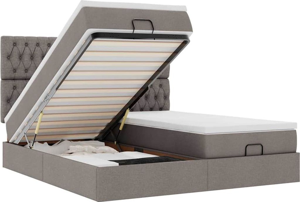 vidaXL Ottoman-Bett mit Matratzen Taupe 200x200 cm Stoff