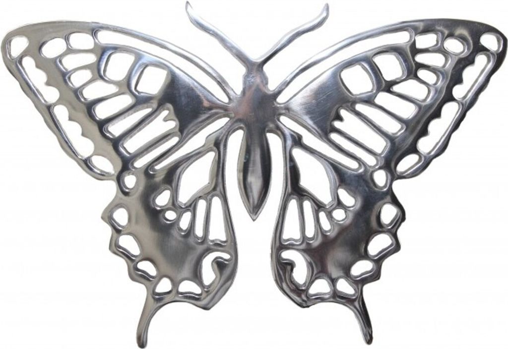 Riesiger Casa Padrino Designer Schmetterling aus poliertem Aluminium, Silber, H 29 cm, B 41 cm - Wandfigur, Wanddekoration Aluminium