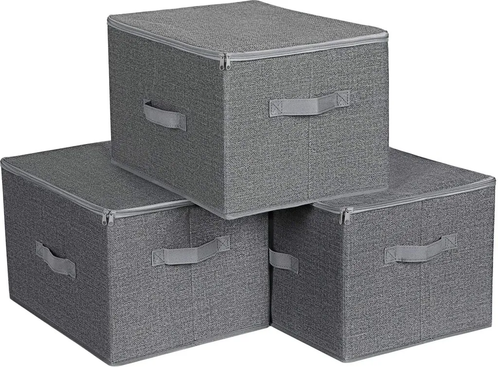 Boîtes de rangement Rootz en tissu gris avec couvercle, lot de 3