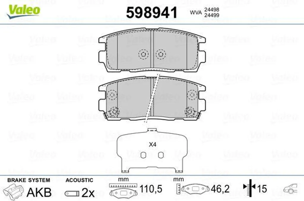Plaquettes de frein Valeo 598941 pour Captiva et Antara OE 22850988