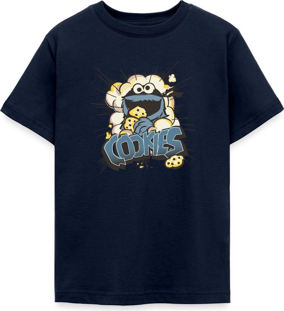 Spreadshirt Sesamstraße Design Mit Krümelmonster Und Cookies Teenager T-Shirt, 152/164 (12-14 Jahre), Navy