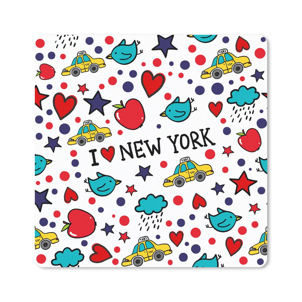 MuchoWow Mauspad Mousepad New York - Zeichnung - Rot 20x20 cm - Mousepads - Maus Mat - Pad - Mausunterlage - Desk Mat - Bureauartikeln