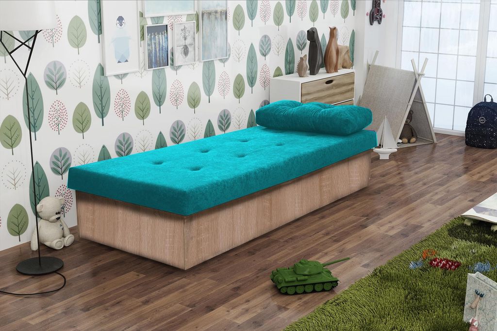 KIER FURNITURE Berta BIS Schlafsofa – Eiche Sonoma + Stoff Blau