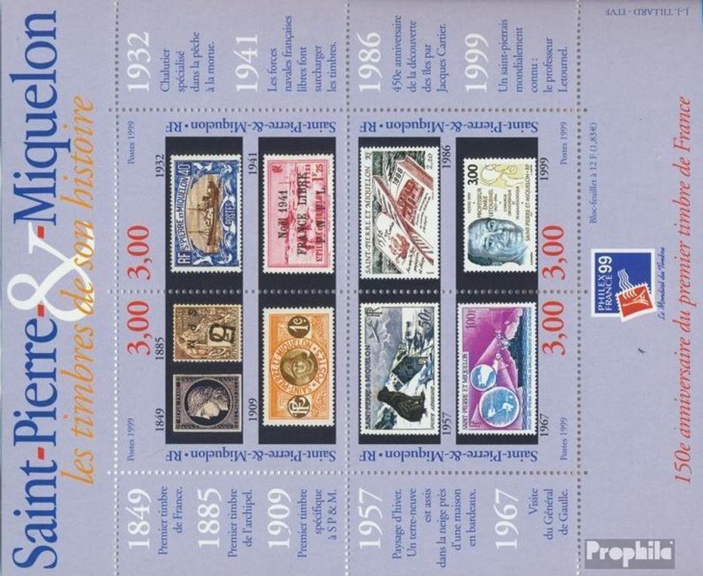 Briefmarken St. Pierre und Miquelon 1999 Mi Block5 (kompl.Ausg.) postfrisch Briefmarkenausstellung