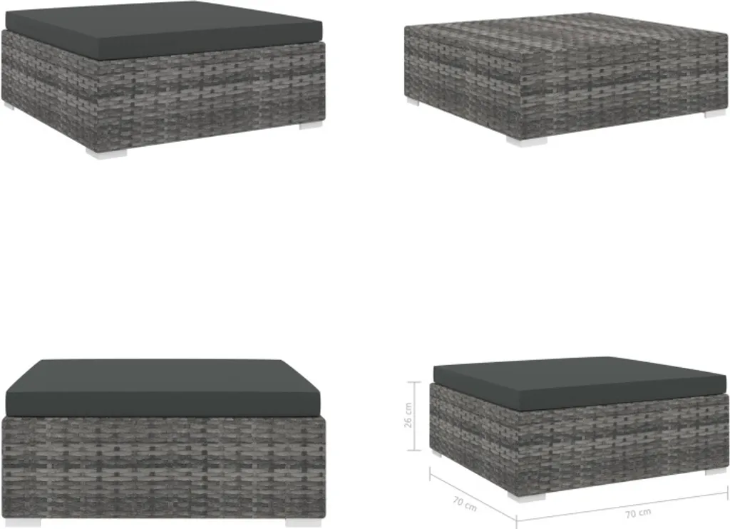 Sgabello vidaXL Poggiapiedi Modulare in Rattan PE Grigio con Cuscino