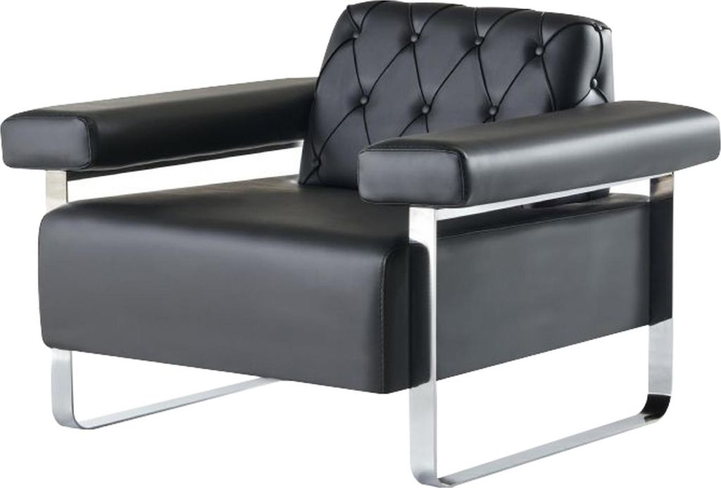 Ledersofa Chesterfield Design 1-Sitzer Schwarz Edelstahl Büro Sitzmöbel