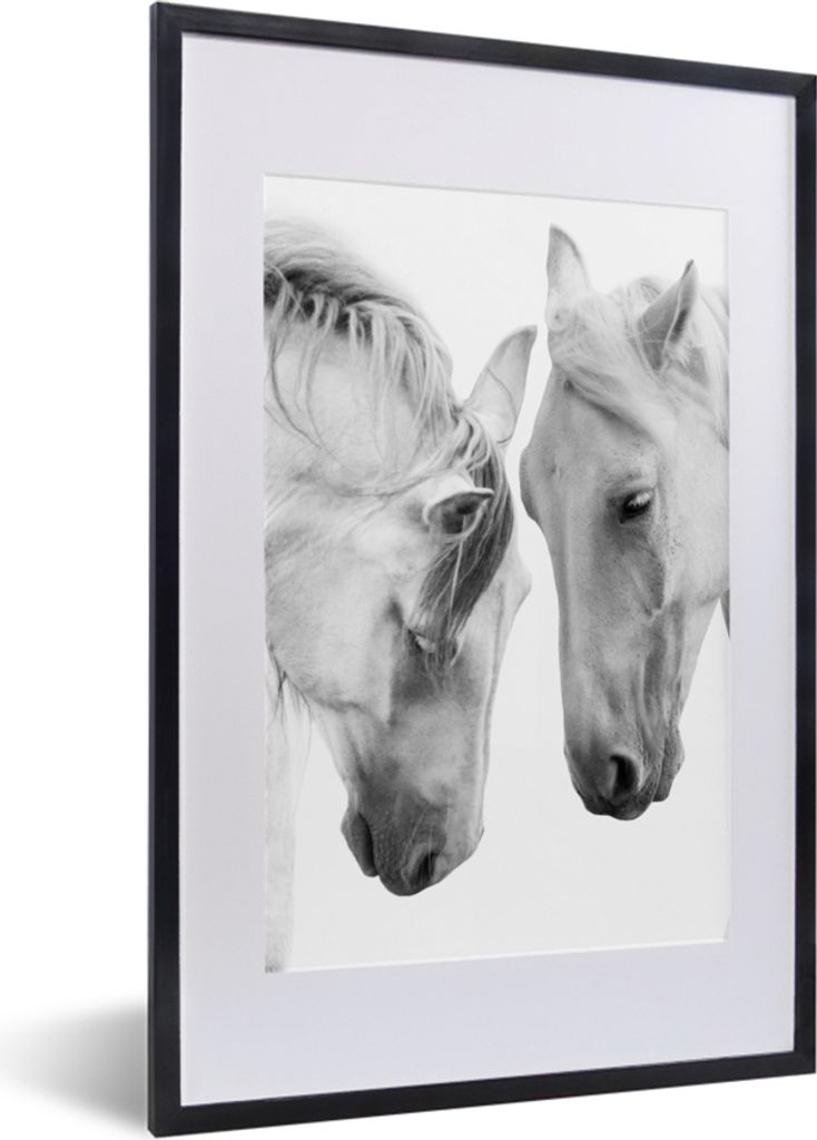 MuchoWow Gerahmtes Poster Pferd - Tiere - Porträt - Weiß 40x60 cm - Poster mit Schwarzem Bilderrahmen Wandposter Rahmen Foto Bilder - Poster in...