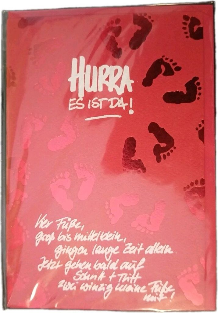 Glückwunschkarte zur Geburt mit Umschlag ROT - Hurra Es ist da!