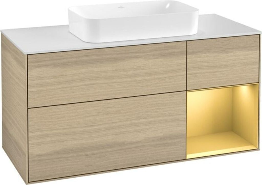 V&B Waschtischunterschrank Finion 120cm, Pl wh. m, Reg re gol m, Oa ven