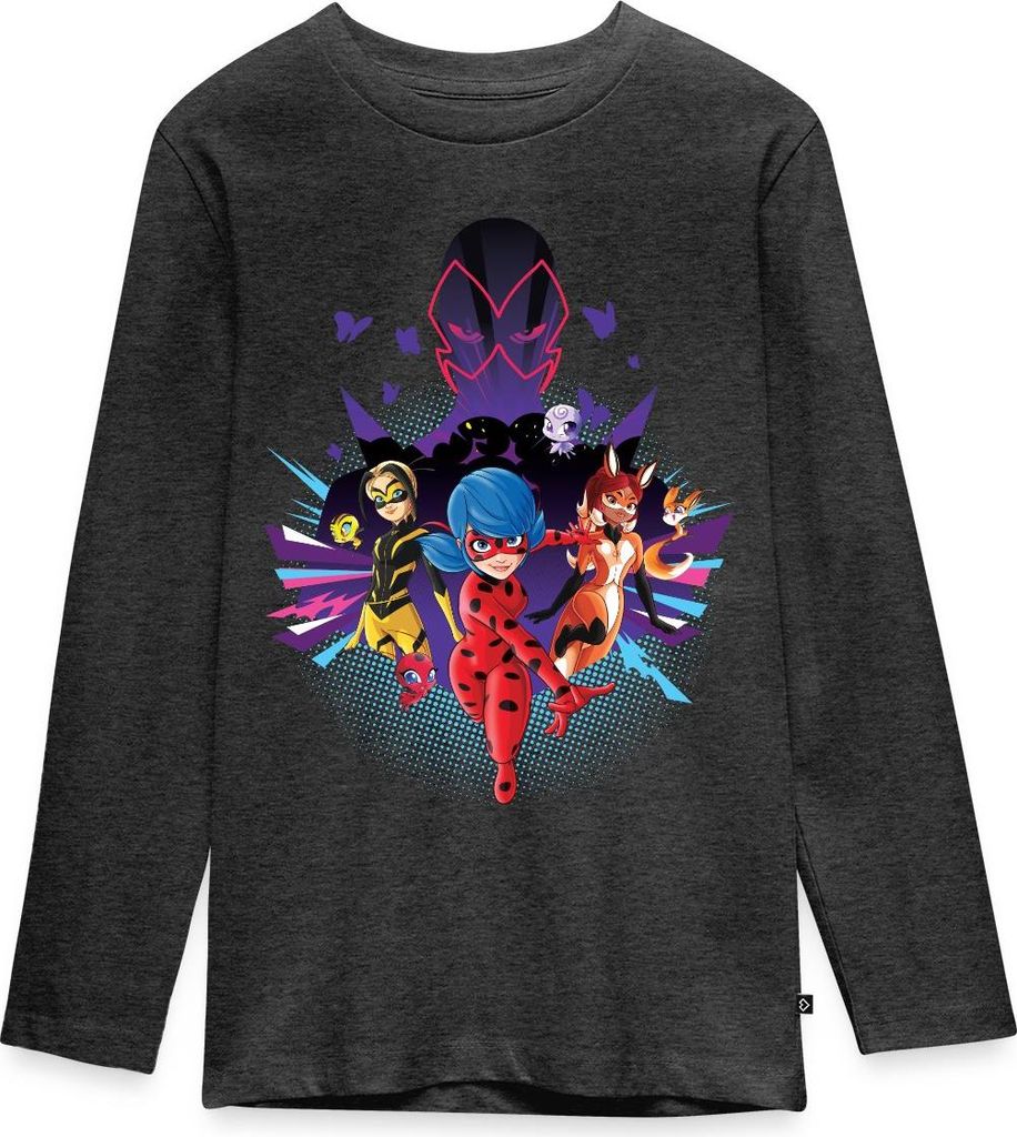 Spreadshirt Miraculous Superhelden vs Hawk Moth Teenager Premium Langarmshirt, 146/152 (10 Jahre), Anthrazit meliert