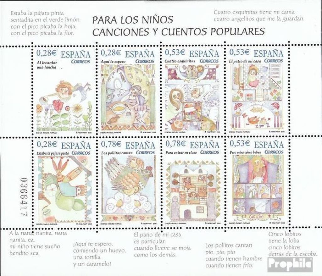 Briefmarken Spanien 2005 Mi 4029-4036 Kleinbogen (kompl.Ausg.) postfrisch Kinderlieder und Abzählreime