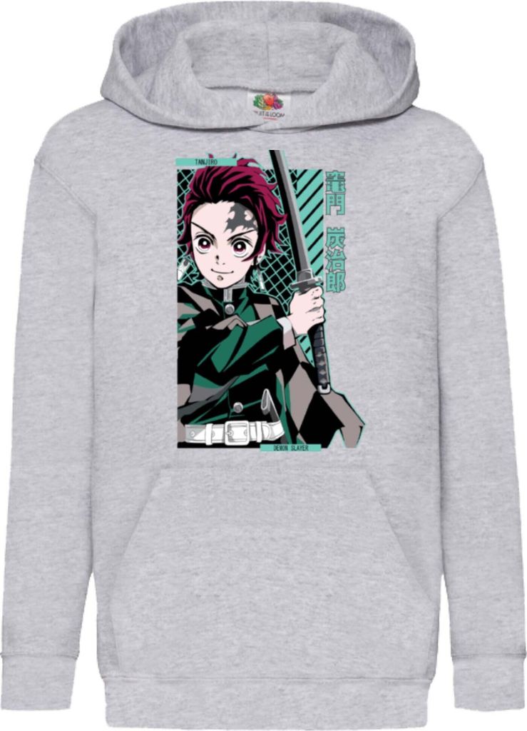Kinder Kapuzenpullover Demon Anime Slayer Tanjiro Kamado 100, 9-11 Jahr - 140 / Grau