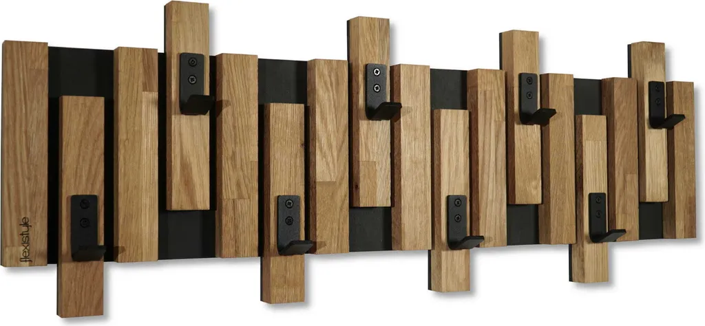 Portemanteau mural design bois et noir style tasseaux de bois - 80cm
