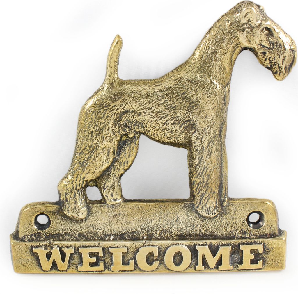 Fox Terrier Drahthaar, Foxterrier - Türschild mit Hund, messingfarbenes Willkommensschild, einzigartiges Schild mit der Aufschrift Welcome von der...