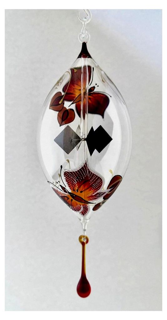 Lichtmühle in Olivenform, handbemalt mit Schmetterling zum Hängen, ca. 30 cm, dekoratives Wohnaccessoire und Fensterschmuck