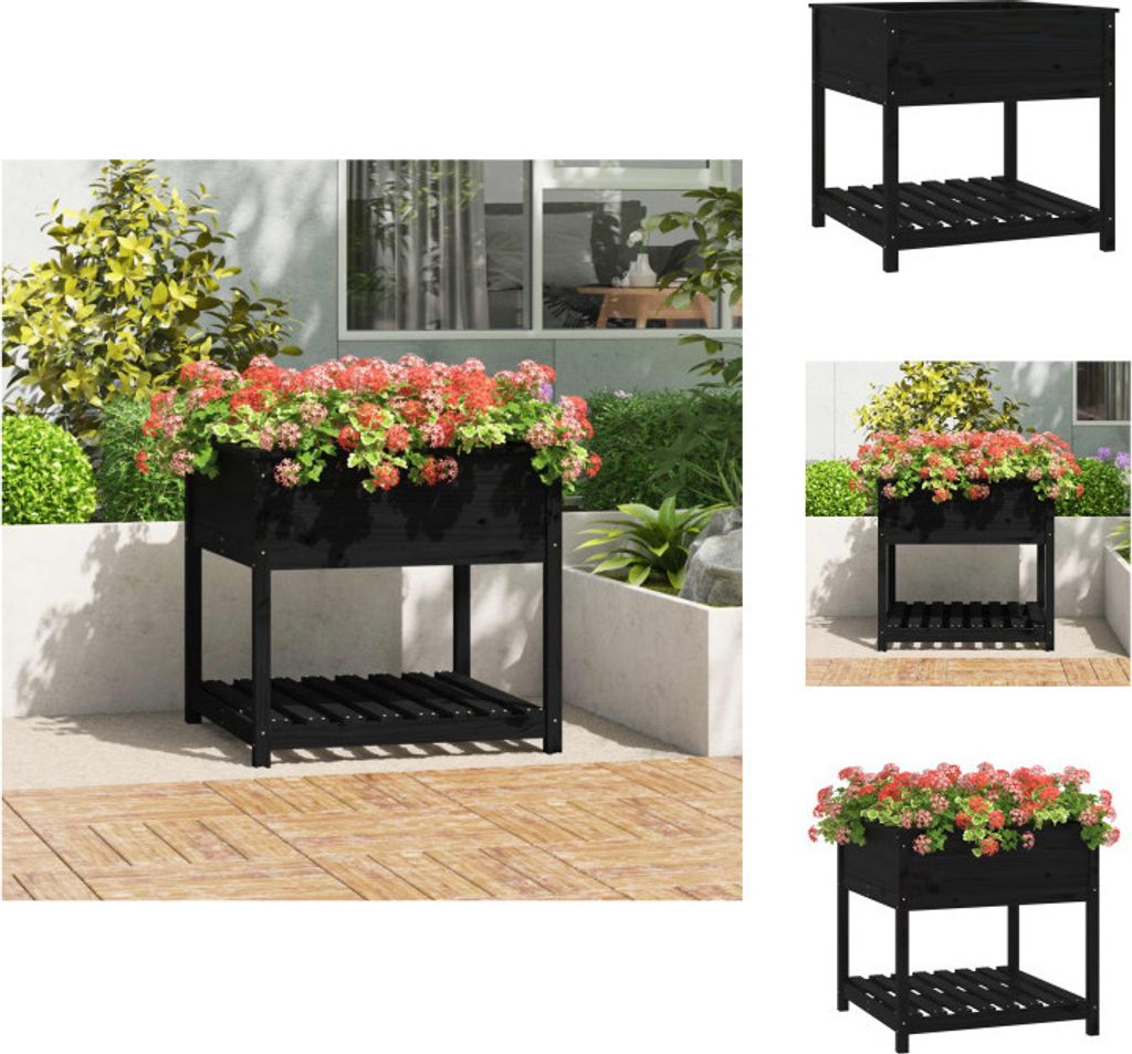 vidaXL Pflanzkübel mit Ablage Schwarz 82,5x82,5x81cm Massivholz Kiefer - Blumentöpfe & Pflanzgefäße