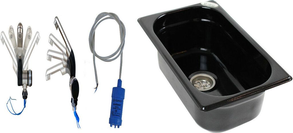 Spülbecken 265x160x100 + Wasserhahn Tauchpumpe Camping Spüle Waschbecken T4/5/6