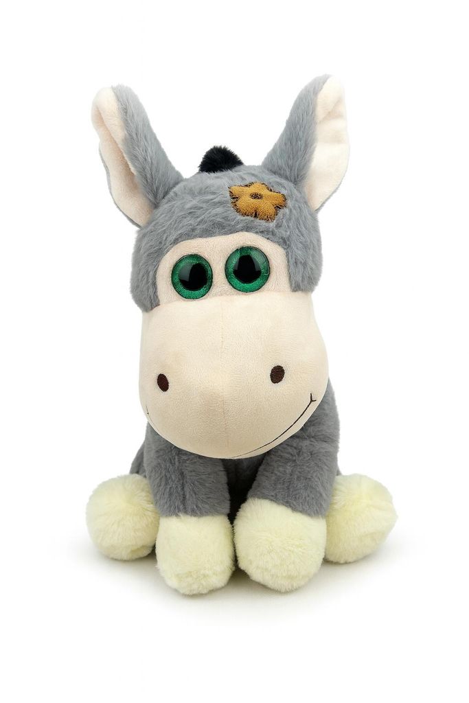 Plüschtier Esel 30 cm grau mit Blume – Weiches Kuscheltier, Stofftier