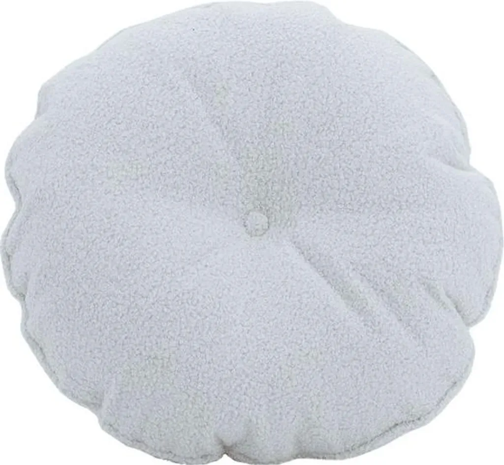 Coussin rond Teddy dove pour salon cosy - Ambiance bouclette chic