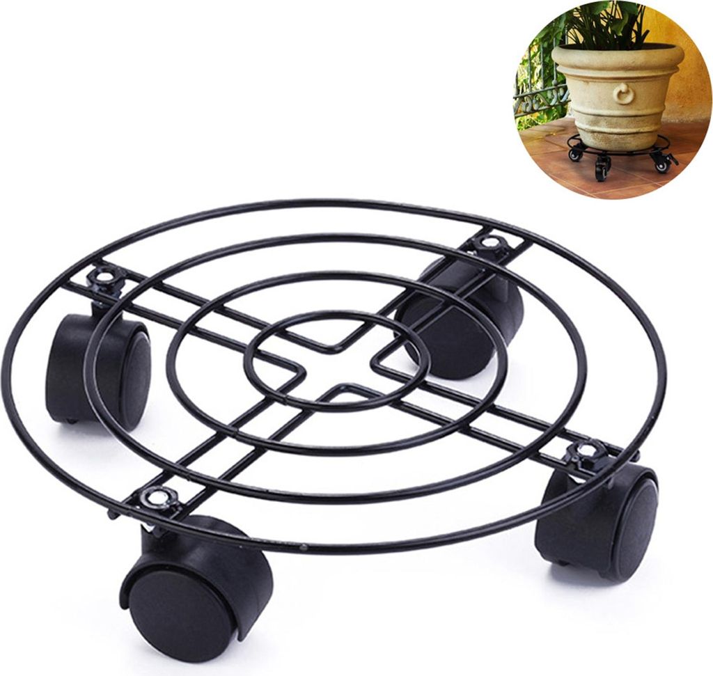 Heavy Duty Eisen Topfpflanze Stand mit Rädern Runde Blumentopf Rack für Indoor Outdoor