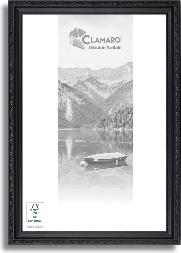 Bilderrahmen Antik Massivholz 'VIKTOR' Shabby Chic Vintage Barock | Schwarz | CLAMARO, Größe:70x45