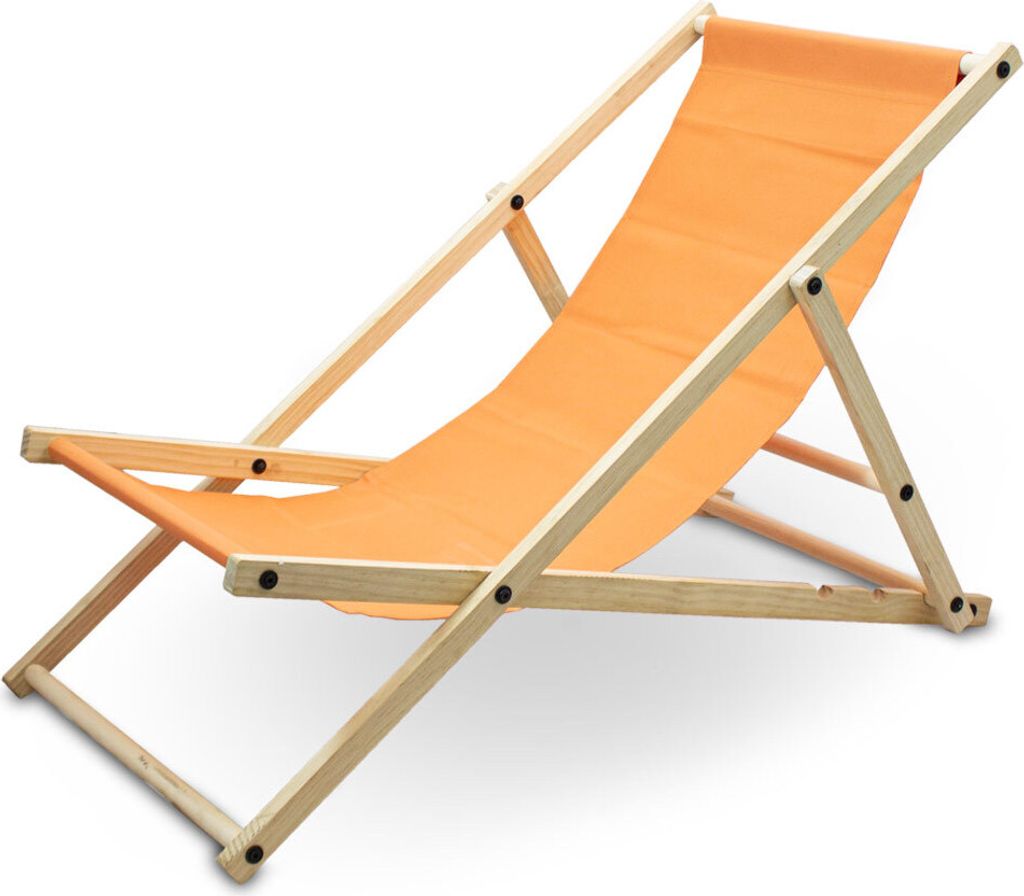 An orange sling chair on a white background.