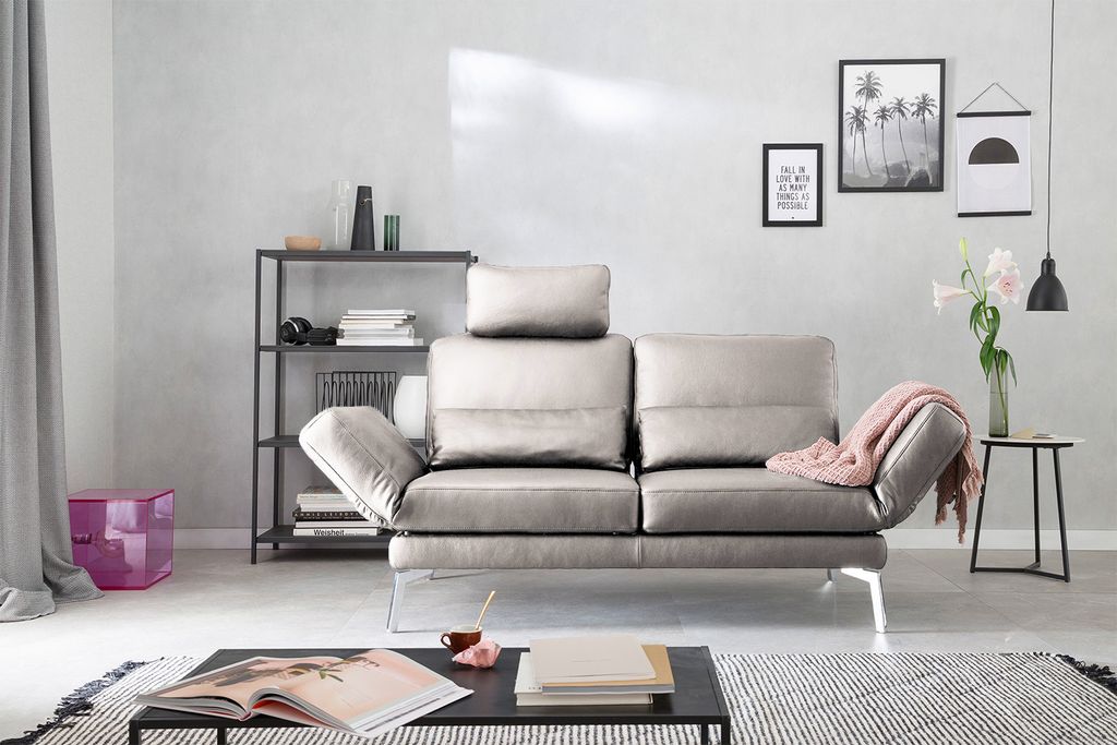 KAWOLA Sofa HURRICANE 2-Sitzer Leder hellgrau