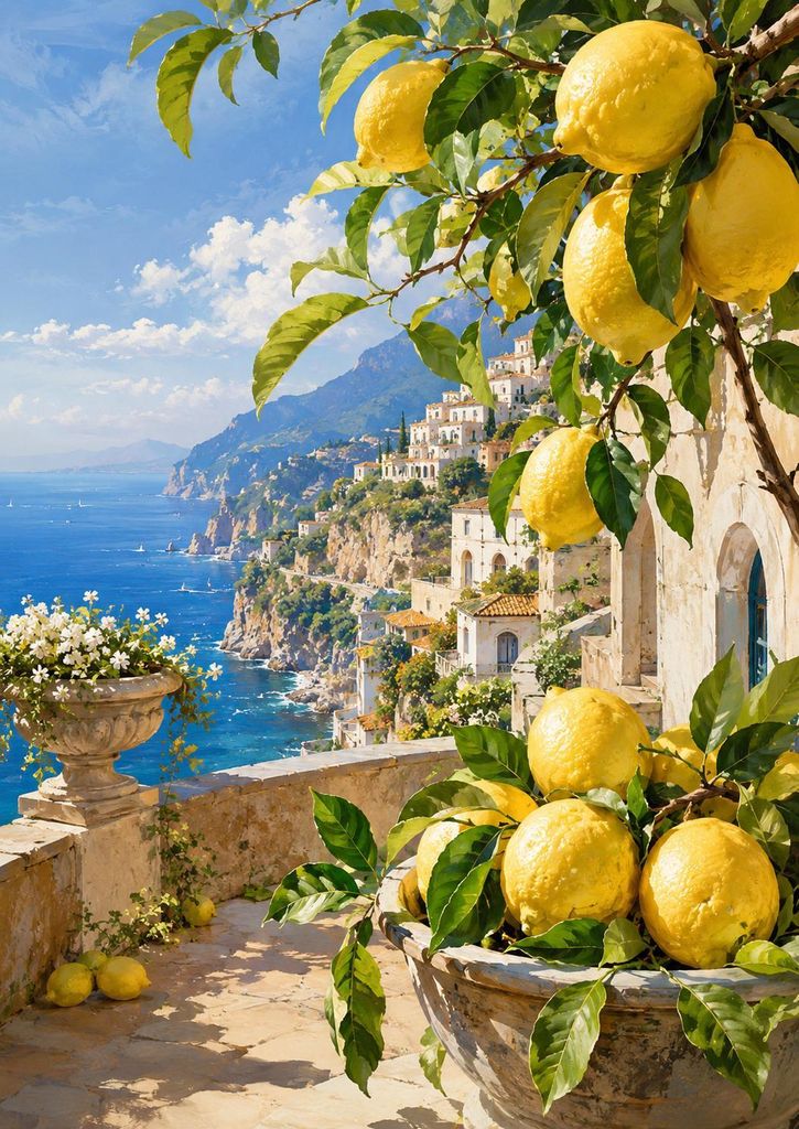 Amalfi Zitronen Poster DIN A2 – mediterranes Küstenmotiv Produktbild 