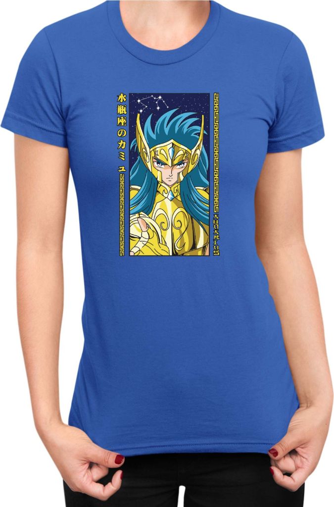 Damen T-Shirt Japan Anime Manga Saint Anime Seiya Aquarius, Lady 2XL / Blau