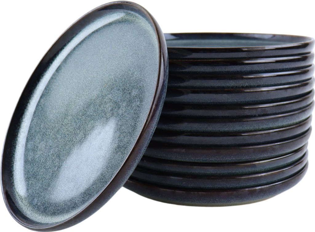 OTIX Frühstücksteller Geschirrset 12 Personen 21cm Dessertteller Blau Steingut EBONY
