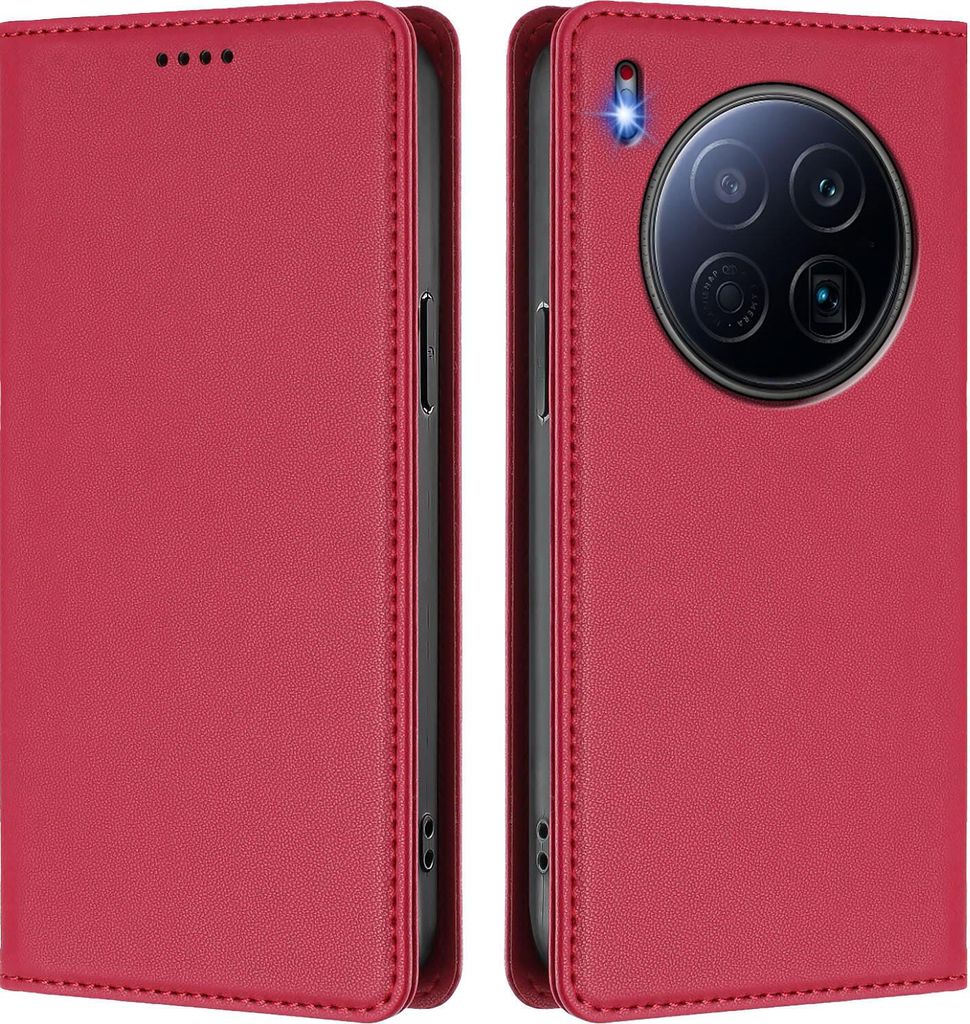 Handyhülle für Tecno Camon 40 Premier, Kunstleder Klapphülle Stoßfeste Magnetische Hülle mit Ständer Rot