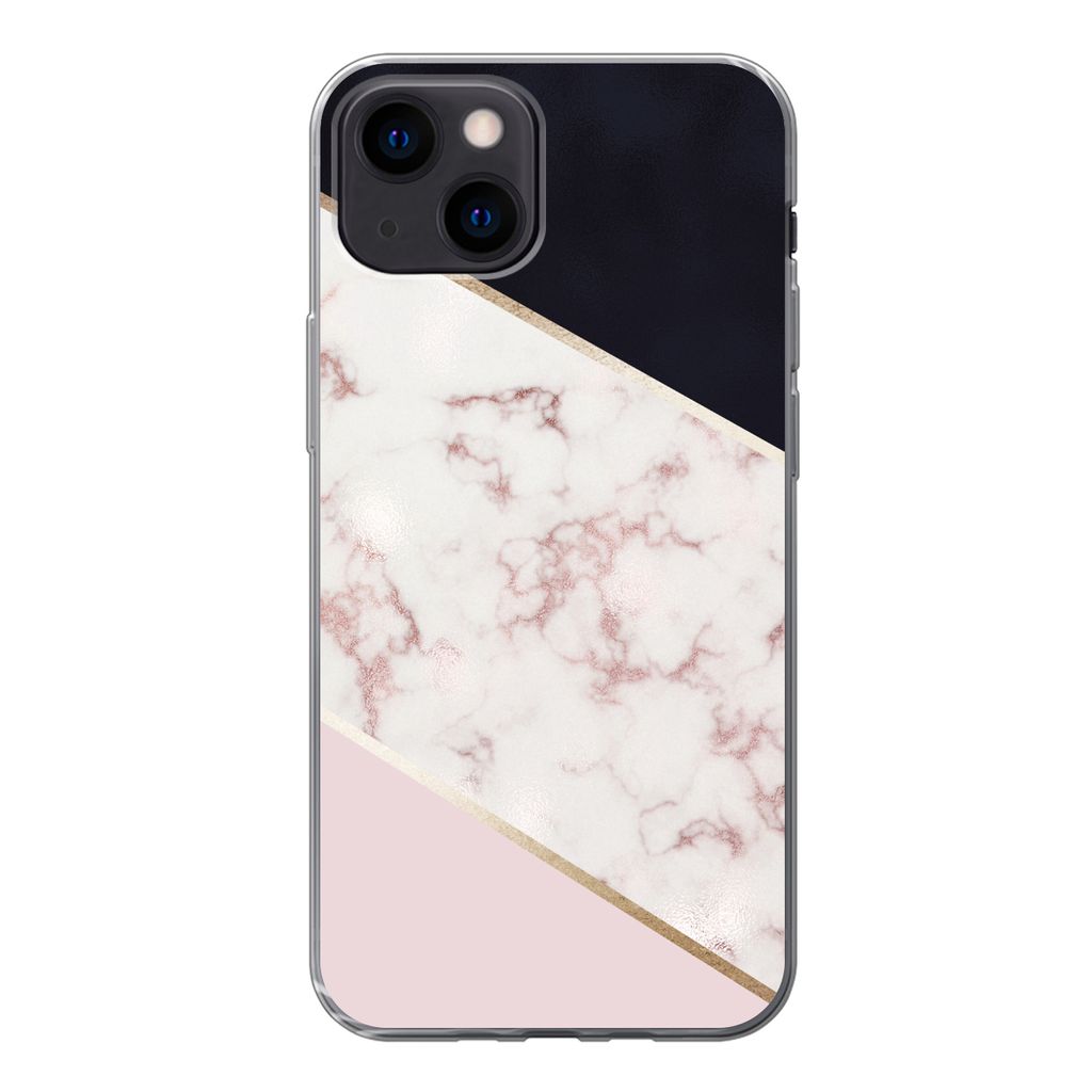 MuchoWow Handyhülle Schutzhülle Hülle für iPhone 13 mini Marmor - Roségold - Luxus Silikon Softcase Handy Hülle - Softcase