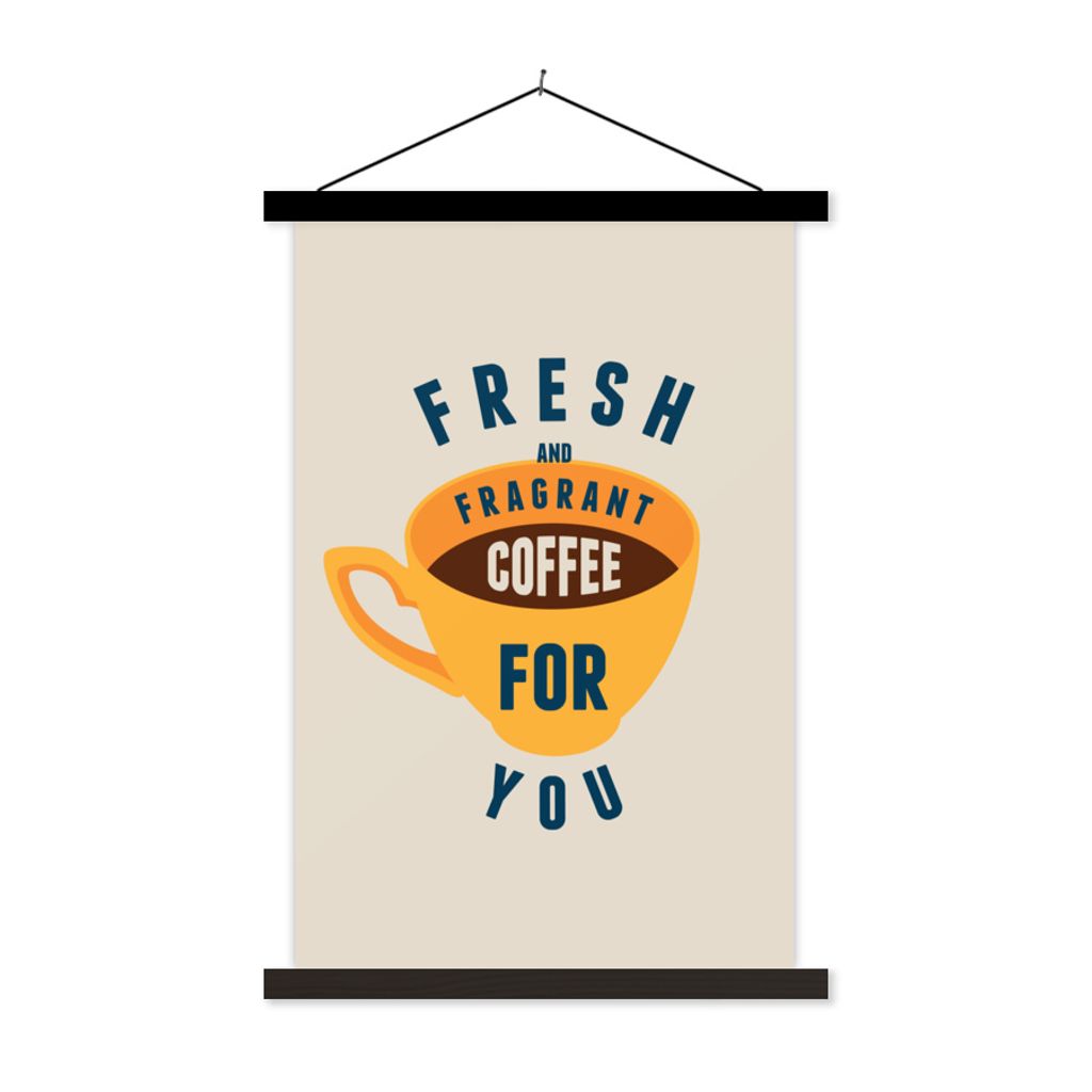 MuchoWow Textilposter Vintage - Kaffee - Zitate - Sprüche - Frischer und duftender Kaffee für dich 60x90 cm mit schwarzem Rahmen - Poster Wohnz...