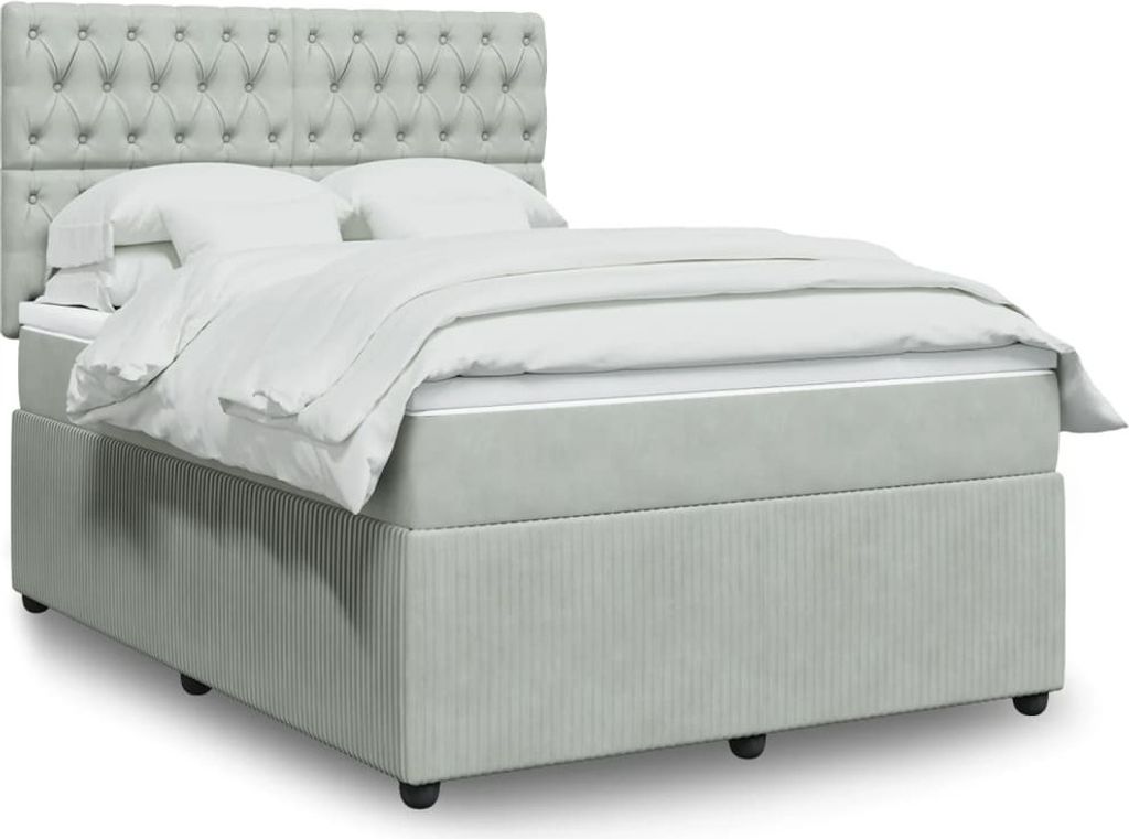 Möbel Boxspringbett mit Matratze Hellgrau 140x200 cm Samt - Bettrahmen 3294664