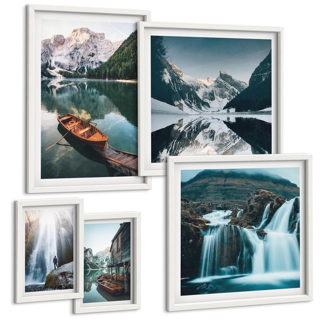 Bilder Set 5-teilig im weißen Rahmen – Wandbilder 5 Stück – gerahmte Poster für Wohnzimmer, Schlafzimmer und Flur – 50x50 cm - 40x60 cm ...